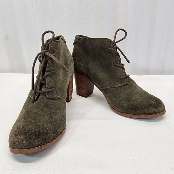 Toms LUNATA Women's Lace Up Booties Suede Olive Green Size 6.5 - Picture 2 of 12